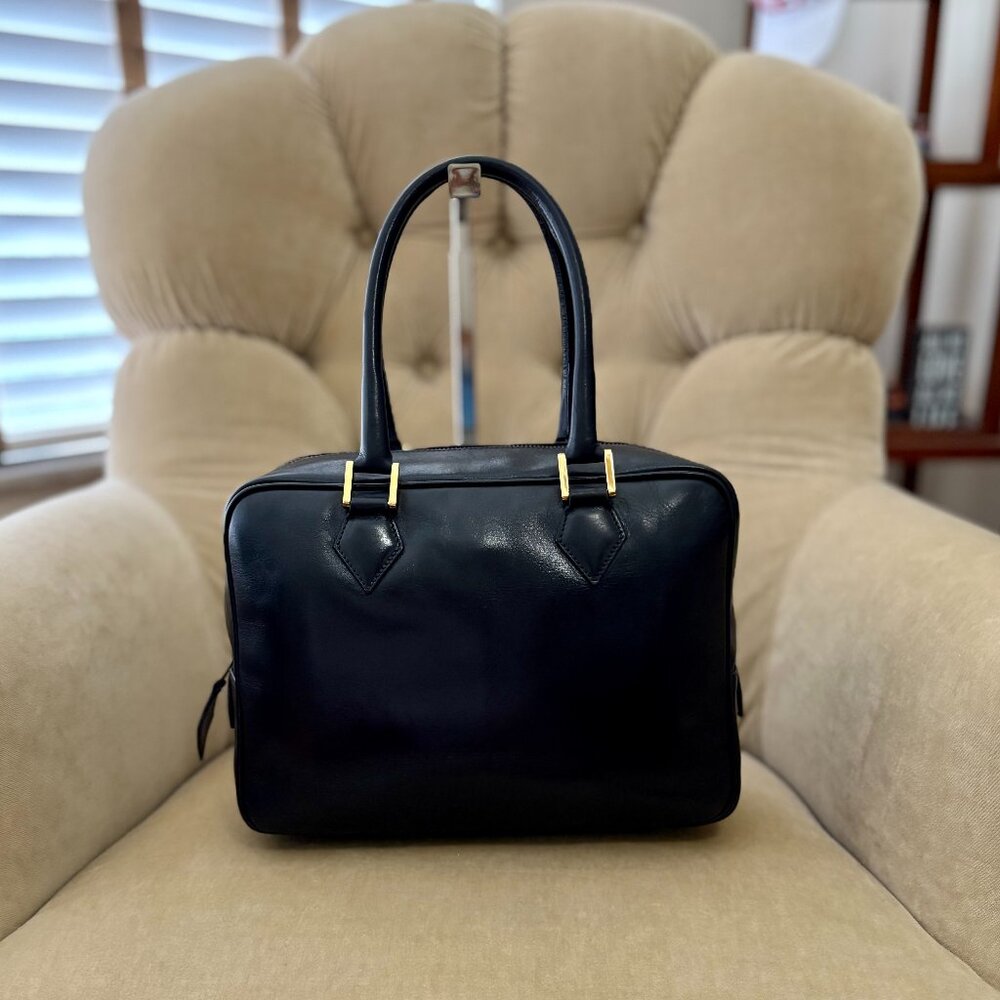 VTG Auth ROYAL HIGHNESS Genuine Leather Black Box Satchel Bag - Picture 3 of 5
